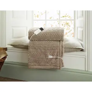 Deyongs Taupe Cable Sherpa Heated Throw